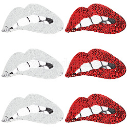 Gorgecraft 6 pièces 2 couleurs forme de lèvre sequin broderie tissu fer sur patchs, accessoires de costumes, appliques paillette, couleur mixte, 175x285x1mm, 3 pcs / couleur