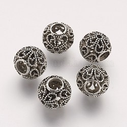 Perline foro grande in lega sitle tibetano, tondo, argento antico, 12x10mm, Foro: 5 mm