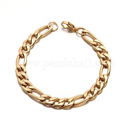 Les bracelets de la chaîne mère-fils figaro 304 en acier inoxydable de garçon, avec fermoir, facette, or, 210x8.5mm