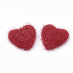 Cabochons mit Nerzimitatbezug, mit Alu-Boden, Herz, Platin Farbe, rot, 25x26x6~7 mm
