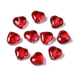 Perles de verre peintes par pulvérisation transparent, cœur, rouge, 7.5x8x4.5mm, Trou: 0.9mm