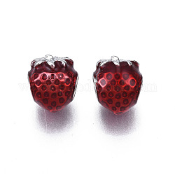 Crémaillère émail alliage placage perles européennes, Perles avec un grand trou   , sans cadmium et sans plomb, fraise, platine, rouge foncé, 11x9.5x9.5mm, Trou: 4.5mm
