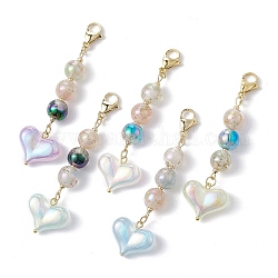 Heart Acrylic Pendant Decorations, with Resin Beads and 304 Stainless Steel Lobster Claw Clasps, Mixed Color, 81~81.5mm