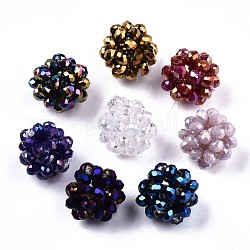 Perle tessute rotonde di vetro galvanico, perline a grappolo, ab colore placcato, sfaccettato, colore misto, 11~12mm, Foro: 1.5 mm, perline: 3x2.5 mm