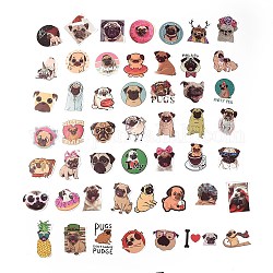 50 個 50 スタイル紙パグ犬漫画ステッカー セット  DIYスクラップブッキング用粘着デカール  フォトアルバムの装飾  犬の模様  39~79x34~70x0.2mm  1個/スタイル
