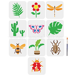 Mayjoydiy US 1 Set Insekten-Pflanzen-Haustier-Aushöhlungs-Zeichnungs-Malschablonen, für DIY Sammelalbum, Fotoalbum, mit 1 Kunstpinsel, 150x150 mm, 10 Stück / Set