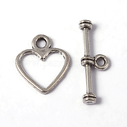 Tibetan Style Alloy Toggle Clasps, Mother's Day Jewelry Making, Lead Free and Cadmium Free, Heart, Antique Silver, Heart: 14x12mm, Bar: 19mm, Hole: 1.5mm