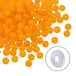 Наборы для изготовления браслетов своими руками, 200шт 6мм окрашенные круглые бусины из натурального белого нефрита и плоская эластичная нить, оранжевые, 6 мм, отверстие : 1 мм, 200 шт / коробка