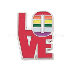 Regenbogen Stolz Flagge Wort Liebe Emaille Pin, Legierungsabzeichen für Rucksackkleidung, Platin Farbe, Streifenmuster, 24.5x18 mm