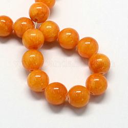 Chapelets de perles de pierres en jade jaune teinte, ronde, orange foncé, 10mm, Trou: 1mm, Environ 40 pcs/chapelet, 15.7 pouce