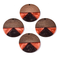 Подвески из смолы и ореха, плоско-круглые, кокосового коричневый, 38x3 мм, отверстие : 2 мм