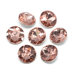 Pointed Back Glass Rhinestone Cabochons, Back Plated, Faceted, Flat Round, Dark Salmon, 8x3.5mm