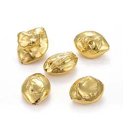 Perle di perle d'acqua dolce coltivate di perle barocche naturali, coperto di ottone, oro placcato, 26~32x21~23x11~22mm, Foro: 0.8 mm