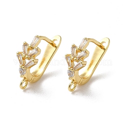 Flower Shape Rack Plating Brass Micro Pave Cubic Zirconia Hoop Earrings Finding, Latch Back with Loops, Cadmium Free & Lead Free, Long-Lasting Plated, Golden, 18 Gauge, 18x12.3x6mm, Hole: 1.5mm, Pin: 1mm