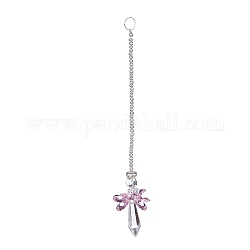 Decorazione pendente da appendere alla parete con perline di cristallo fata, prendisole sospeso, con anello in ferro e perle di vetro, proiettile, perla rosa, 208mm