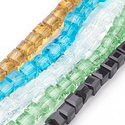 Chapelets de perles en verre, facette, cube, couleur mixte, 4x4x4mm, Trou: 1mm, Environ 100 pcs/chapelet, 17 pouce