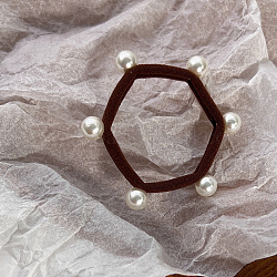Accessoires de cheveux élastiques en tissu hexagonal, Élastiques à cheveux en perles d'imitation en plastique, pour les filles ou les femmes, brun coco, 50mm