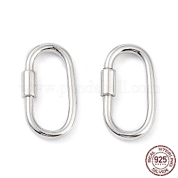 Rhodium Plated 925 Sterling Silver Locking Carabiner Claps, Oval, Platinum, 15x8.5x1.5mm