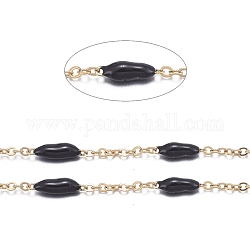Handmade Emaillemetallketten, mit Edelstahl Bordsteinketten und Spule, gelötet, langlebig plattiert, golden, Schwarz, 1.5x1x0.1 mm, ca. 32.8 Fuß (10m)/Rolle