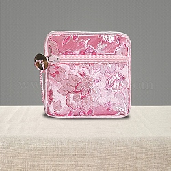 Мини-квадратная тканевая сумка на молнии с кисточкой, Сумка для хранения ювелирных изделий в китайском стиле для хранения ювелирных колец и сережек, розовые, 7x7 см