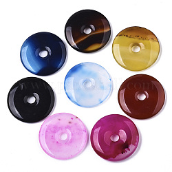 Natürliche Chalcedon Anhänger, gefärbt, Donut / Pi-Scheibe, Mischfarbe, 30x5 mm, Bohrung: 5 mm