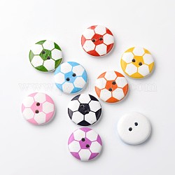 Спортивная тема, футбол / футбольный мяч 2-луночные деревянные пуговицы, разноцветные, 20x4 мм, отверстие : 2 мм