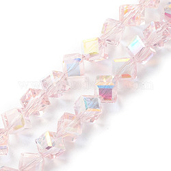 Chapelets de perles en verre transparent électrolytique, de couleur plaquée ab , facette, cube, rose, 9x9.5x9.5mm, Trou: 1.4mm, Environ 72 pcs/chapelet, 23.86'' (60.6 cm)