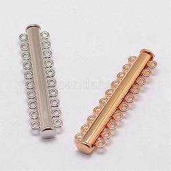 Alloy Magnetic Slide Lock Clasps, 10-Strand, 20-Hole, Tube, Mixed Color, 56x13.5x7mm, Hole: 2mm