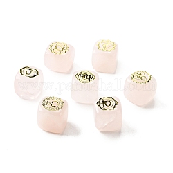 7 pz 7 stili perline di quarzo rosa naturale, con fette a motivo chakra in ottone dorato a lunga durata, piombo & cadimo libero, Senza Buco, cubo, 15.5~18x15~17x14.5~17mm, 1pc / style