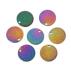 Ionenbeschichtung (IP) 304 Edelstahlanhänger, strukturiert, Laserschnitt, Flachrund, Regenbogen-Farb, 15x1.6 mm, Bohrung: 1 mm