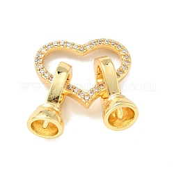Rack Plating Brass Micro Pave Clear Cubic Zirconia Fold Over Clasps, Cadmium Free & Lead Free, Long-Lasting Plated, Heart, Golden, Heart: 14x17mm, Clasp:  13x7.5mm, Inner Diameter: 4.2mm