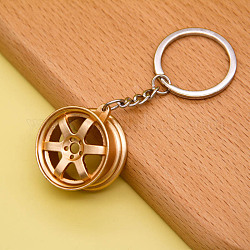 Porte-clés alliage imitation pneu, or clair, pendentif: 3.2x1.5cm
