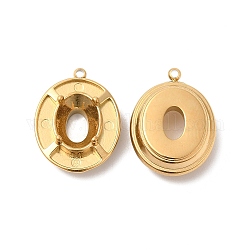 Ion Plating(IP) 304 Stainless Steel Pendant Cabochon Settings, Oval, Real 14K Gold Plated, 16x12x5mm, Hole: 1mm, Tray: 8x7mm