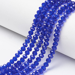 Chapelets de perles en verre, facette, rondelle, bleu, 3x2mm, Trou: 0.8mm, Environ 150~155 pcs/chapelet, 15~16 pouce (38~40 cm)