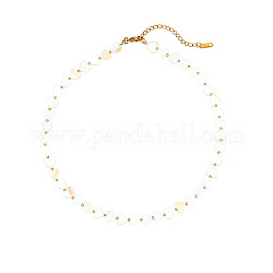 Conchiglia naturale e collane di perline in vero acciaio inossidabile placcato oro 18k, cuore, 15.75 pollice (40 cm).
