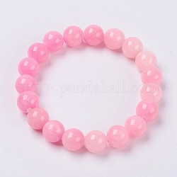 Bracciale elasticizzato in giada gialla naturale, tinto, tondo, perla rosa, 2 pollice (5 cm), perline: 6 mm