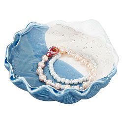 Assiette à bijoux en porcelaine en forme de coquille, plateau de rangement pour bagues, colliers, boucle, bleu acier, 150x142x56.5mm, diamètre intérieur: 106x126 mm
