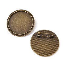 Flat Round Tibetan Style Brooch Cabochon Settings, with Iron Back Bar Pins, Cadmium Free & Nickel Free & Lead Free, Antique Bronze, Tray: 30mm, 35x7mm