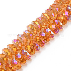 Placcare trasparente perle di vetro fili, sfaccettato, mezzo tondo, arancione scuro, 9x5mm, Foro: 1.6 mm, circa 75pcs/filo, 16.14 pollice (41 cm)