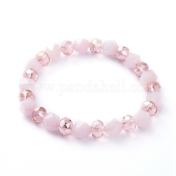 Natural Rose Quartz Gemstone Stretch Bracelets, with Electroplate Glass Beads, 2-3/8 inch(61mm)