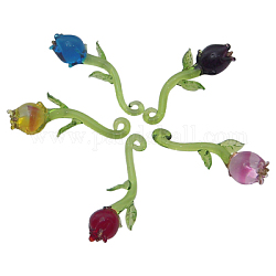 Pendentifs vernissées manuelles, tulipe, couleur mixte, environ 14~17 mm de large, Longueur 43~45mm, Trou: 2mm