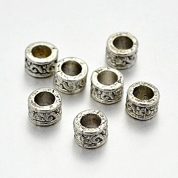 Perles d'espacement de colonne en alliage de style tibétain, sans plomb et sans cadmium et sans nickel, argent antique, 5x3mm, Trou: 3mm
