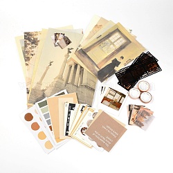 Ensemble d'accessoires de décoration d'album de cadre photo de compte de main de cadeau de bricolage, avec du papier, autocollants, feuilles et ruban adhésif, couleur mixte, 1.2~29.6x1~210x0.02 cm, 64 pièces / kit