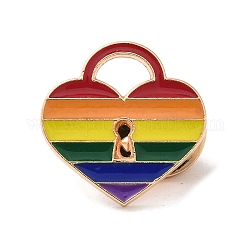 Pride Rainbow Theme Enamel Pins, Light Gold Alloy Badge for Backpack Clothes, Colorful, Lock, 19.5x20x1.5mm