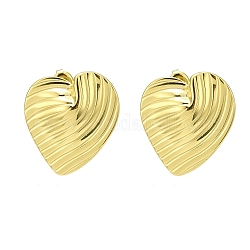 Ion Plating(IP) 304 Stainless Steel Stud Earrings, Heart, Real 14K Gold Plated, 31x27mm