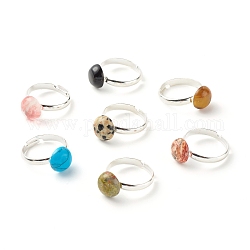 Полукруглое регулируемое кольцо из смешанных натуральных и синтетических камней, твердое латунное кольцо для женщин, платина, размер США 6 1/2 (16.9 мм)