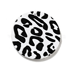 Pendentifs acryliques imprimés, plat rond avec motif imprimé léopard, noir, 29.5x2mm, Trou: 1.5mm