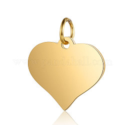 201 charms di tag in bianco in acciaio inossidabile, lucidatura manuale, cuore, oro, 14x15x1mm, Foro: 3.5 mm