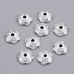 6-Petal Tibetan Style Alloy Flower Bead Caps, Cadmium Free & Lead Free, Silver, 6x2mm, Hole: 1mm