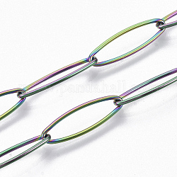 Placage ionique (ip) 304 chaînes de trombones en acier inoxydable, chaîne de câble allongée dessinée, soudé, couleur arc en ciel, 20x6x1mm, environ 39.37 pouce (1 m)/fil